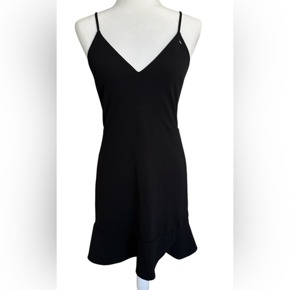 Express Black Ruffle Hem Mini Dress Small | Sleeveless Spaghetti Strap LBD NWOT - Picture 2 of 11